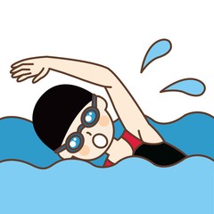  クロールをする女性水泳選手
