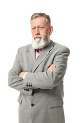 Portrait of handsome senior man on white background