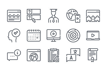 Education and e-learning related line icons. Vector icon set.