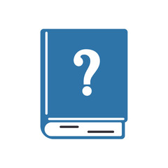 Closed book question mark. Color icon in flat style. Design of the symbol of faq, help, learning.