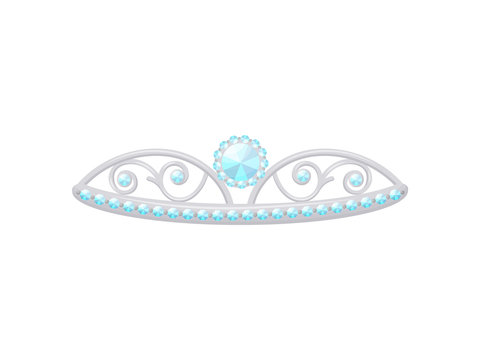 Silver tiara with a large diamond. Vector illustration.