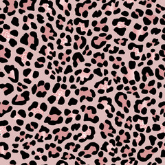 Leopard skin. Rose gold. Elegant texture with foil effect. Animal print. Vector background