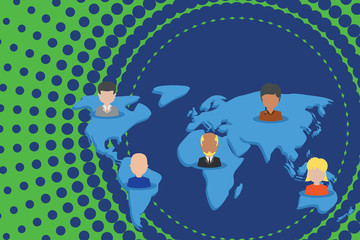 Connection multiethnic persons all over world. Global business earth map Design business concept Empty template copy space text for Ad website isolated