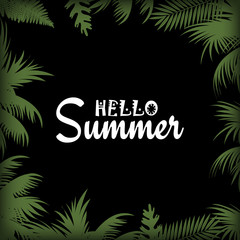 Hello summer card with palm leaves. Vector