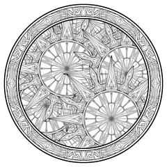 Fototapeta na wymiar Symmetrical circular pattern in Scandinavian style