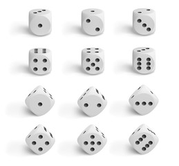 Set of gaming dice in different position isolated on white background. Vector illustration.