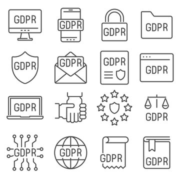 General Data Protection Regulation GDPR Personal data protection, Cyber security and information privacy Icons set