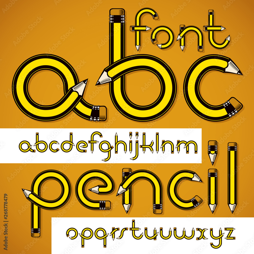 Fototapete vector lower case english alphabet letters collection created using stationery design, constructed w