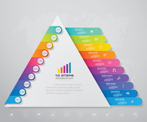 10 steps pyramid with free space for text on each level. infographics, presentations or advertising. EPS10.	