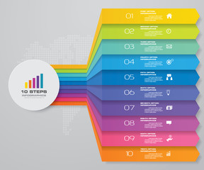 10 steps infographics chart design element. For data presentation.	