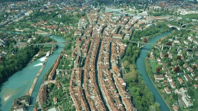 Aerial view of historic part of Bern in Switzerland
