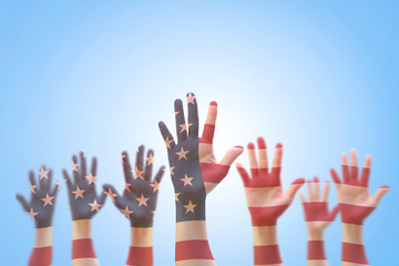 USA American flag pattern on people hand for voting, volunteering participation election, civil...