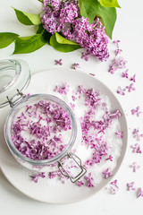 Homemade preparing of lilac sugar with amazing fragrance
