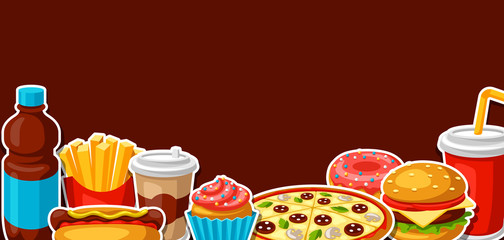 Background with fast food meal. Tasty fastfood lunch products.