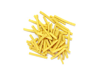 Crispy corn snacks on white background