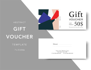 Gift voucher card template. Modern discount coupon for shopping with geometric pattern. Modern fashion background design with information sample text. Coupon template for gift and shopping.