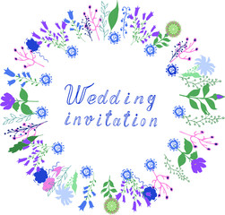 Wedding invitation with flowers and lettering - Vector graphics