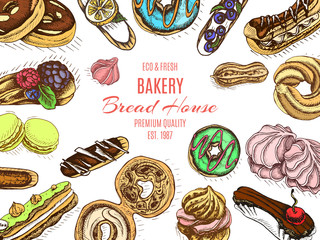 Vector illustration sketch bakery. Vintag card menu.