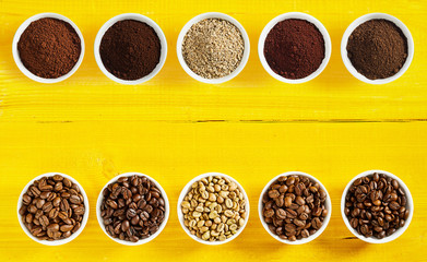 Double border of roasted beans and ground coffee