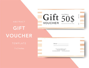 Gift voucher card template. Modern discount coupon for shopping with abstract lines. Modern fashion background design with information sample text. Coupon template for gift and shopping.