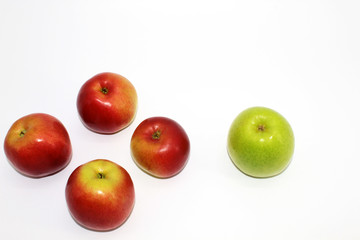 Fresh apples on white background. Five pieces