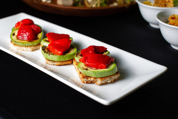 Bread with zucchini zucchini and red sweet pepper grilled.