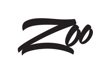 Handwritten brush type lettering emblem of Zoo on white background.