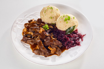 Plate of tasty Swiss ragout with strips of meat