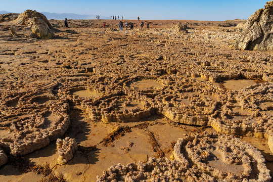 Concretions of salt rocks at Dallol in the Danakil Depression in Ethiopia, Africa.