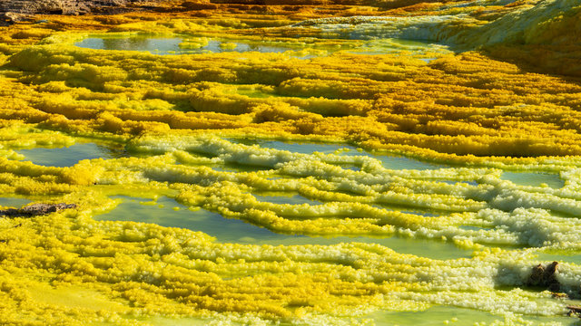 Acid ponds in Dallol site in the Danakil Depression in Ethiopia, Africa