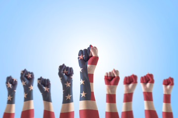 USA national flag pattern on leader's fist for human rights, leadership, labor concept