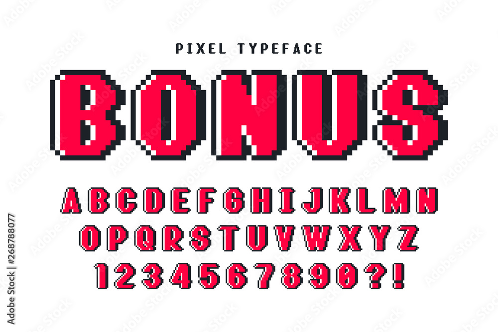 Fototapete pixel vector font design, stylized like in 8-bit games.