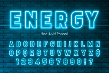 Obraz premium Neon light alphabet, extra glowing font design.