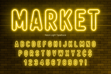 Neon light alphabet, extra glowing font design