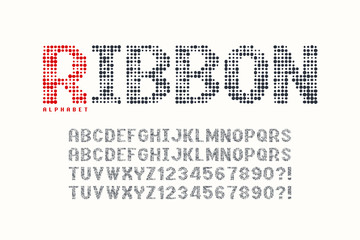 Dotted halftoned display font design, alphabet and numbers
