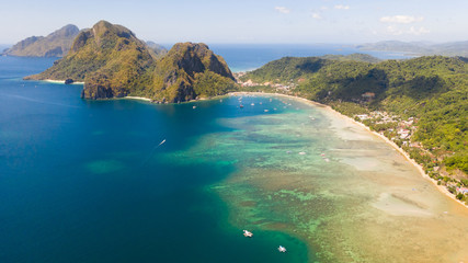 Corong Corong Beach, El Nido, Palawan, Philippines,view from above.High islands and lagoon with a coral reef. © Tatiana Nurieva