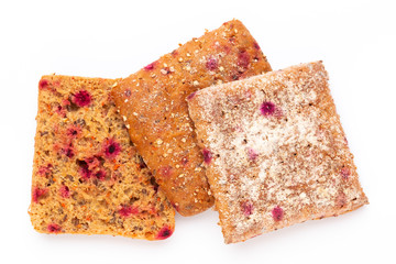 Rye bread slice on a white background.