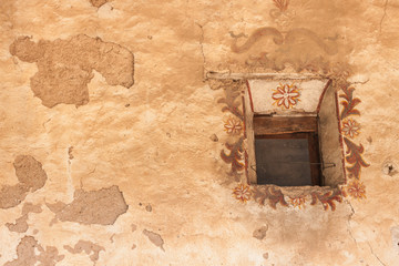 Detail of a traditional old balcony from an old house in St. Magdalena in Val di Funes