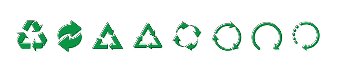 Recycle green and black vector icons. Recycle icons isolated on white background