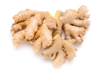 Ginger bio and lemon on white background.