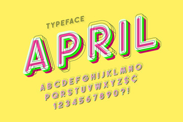 Comical linear font design, colorful alphabet, typeface