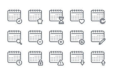 Calendar related line icon set. Linear calendar services vector icon collection.