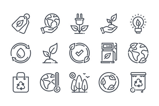 Environment related line icon set. Ecology and nature linear icons. Eco friendly outline vector sign collection.