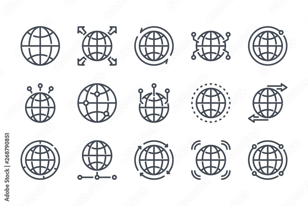 Aufkleber world map related line icon set. globe linear icons. earth and location outline vector sign collecti
