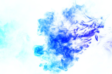 Colorful steam exhaled from the vape with a smooth transition of color molecules from turquoise to...