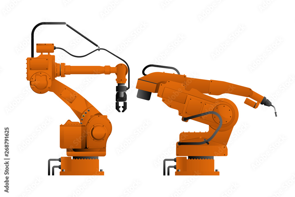 Aufkleber Set of assembly handling and welding robots isolated on white background. Vector illustration EPS 10.