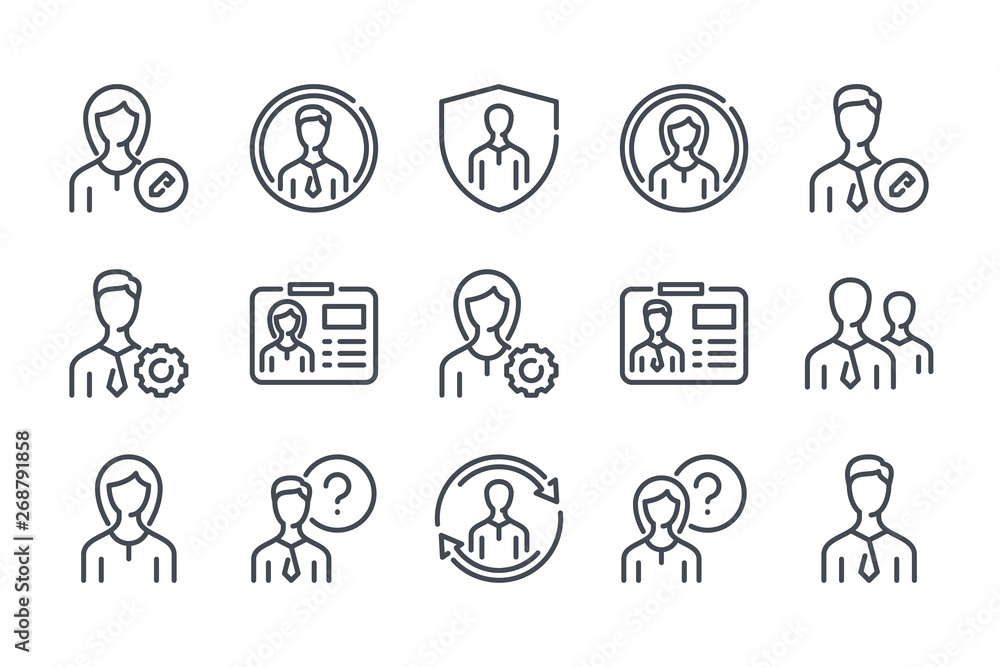 Poster user profile related line icon set. avatar settings linear icons. profile services outline vector si
