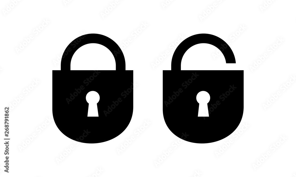 Poster lock open and closed, password security symbol vector