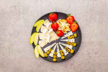 Snack assorted cheeses plate