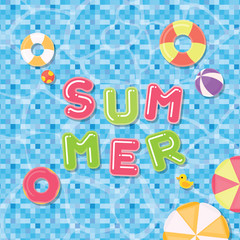 Summer banner with swimming pool and fancy ring.